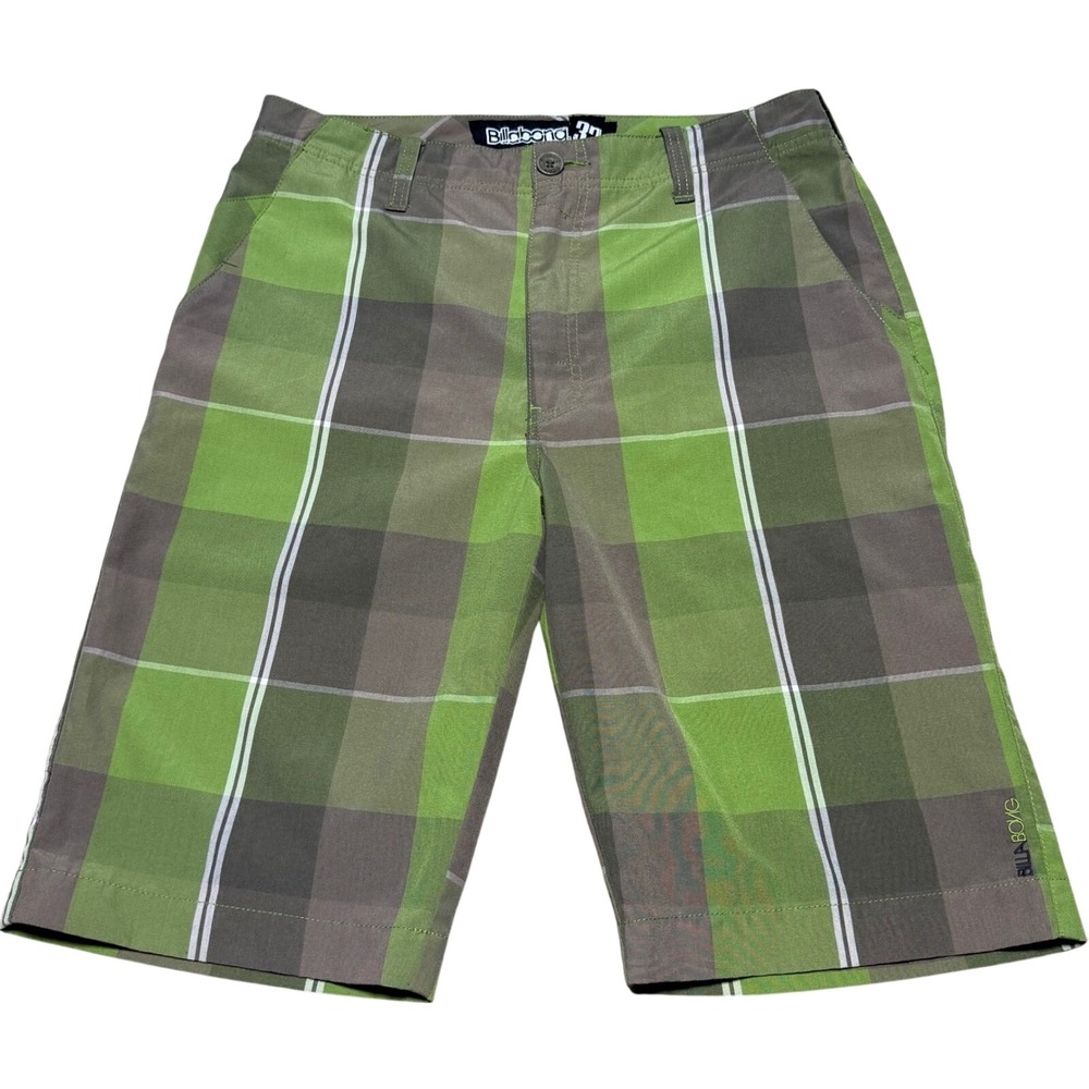Billabong Men 32 Chino Shorts Plaid Green Brown Surf Beach Y2K